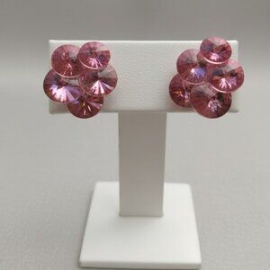Vintage Acrylic Rhinestone Pierced Earrings Pink